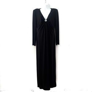 Jessica Howard Evenings Black Long Sleeve V Neck Embellished Dress Vintage